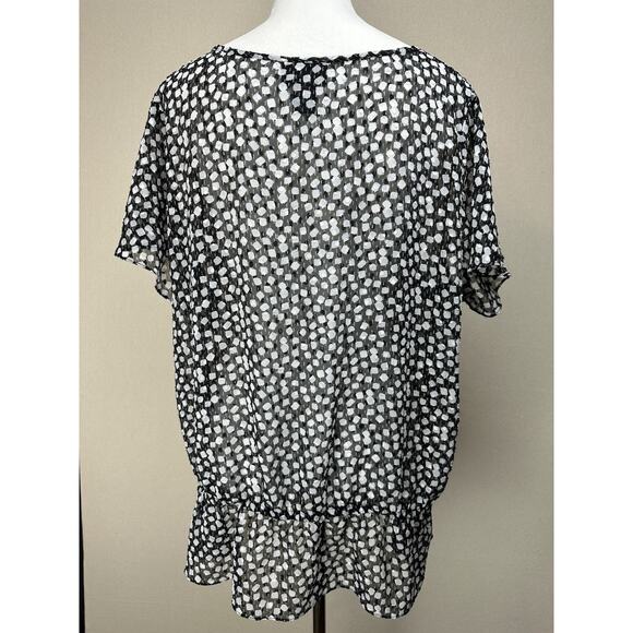 Lane Bryant Ruffle Chiffon Top 18/20 Blk Geo peplum Drop Waist Fairy Whimsy - Picture 6 of 11